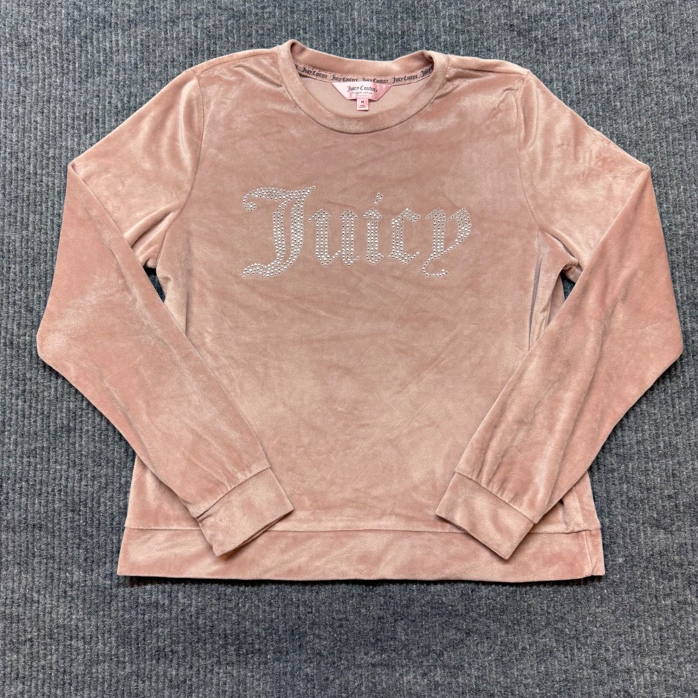 Juicy Couture Pink Velour Rhinestone Logo Sleep Top M Y2K‎ Coquette Glam
